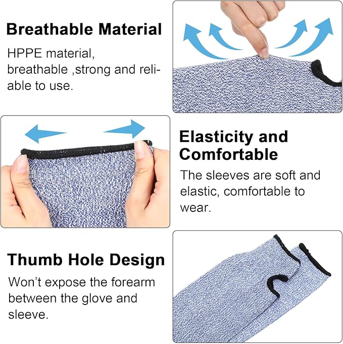 JaGely 6 Pairs Level 5 Cut Resistant Sleeves with Thumb Hole 18 Inches Arm Protection Sleeve Farmer Gardening (Blue)