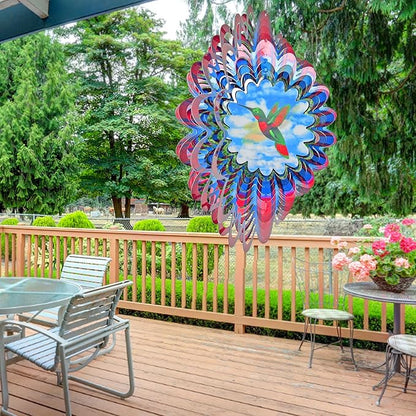 Hummingbird Animated Wind Spinner - 12In 3D Kinetic Hanging Sculpture, Creates Flying Hummingbird Animation Effect | Outdoor Garden Yard Decor, Unique Gift for Mom/Dad/Women/Men & Christmas
