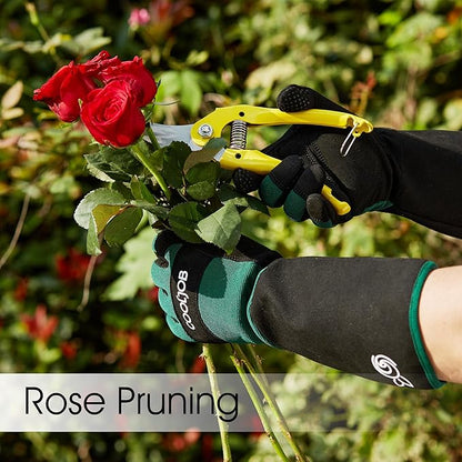 COOLJOB Thorn Proof Rose Pruning Garden Gloves for Men, Long Sleeve Padded Yard Work for Bush, Blackberry, Cactus, Heavy Duty/Puncture Resistant/Machine Washable, Medium, Green