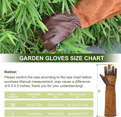 Long Gardening Gloves for Women Thorn Proof,Rose Pruning Cowhide Leather Garden Gloves for Cactus, Rose and Blackberry