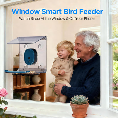 Smart Bird Feeder with Camera Solar Powered,2K HD Video Live Stream,AI Identify Birds Species,Link via Signal Transmitter,5MP Photos,Instant Arrival Alerts,Motion Detect,Elderly-Friendly,Blue