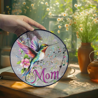 Mom Suncatcher Hummingbird Stained Glass for Windows Hanging Home & Garden Decor Best Mom Memorial Gifts for Mothers Day from Daughter Son Birthday Christmas Thanksgiving Grandma Gift