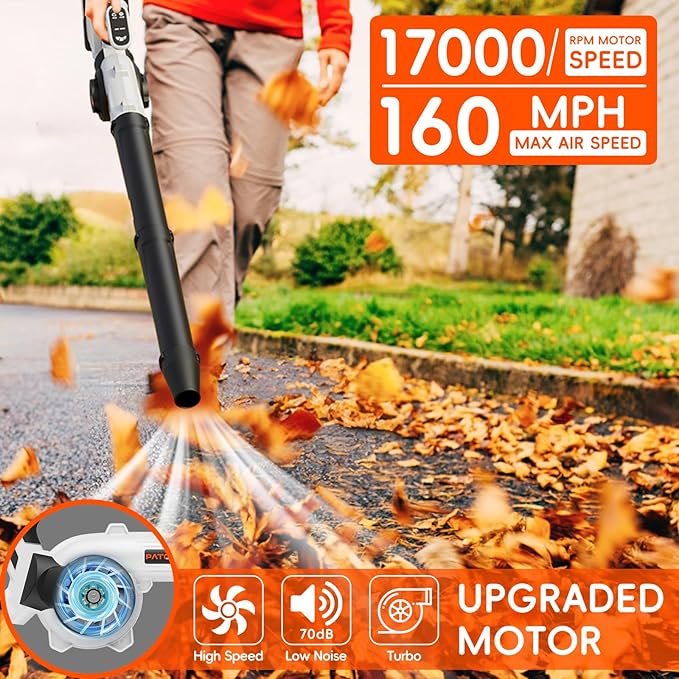 Leaf Blower Cordless-20V Mini Leaf Blowers with 2x2.0Ah Battery and Charger,3 Blowing Nozzles & 3 Speed Mode 160MPH,Battery Powered Leaf Blowers for Lawn Care,Patio,Yard,Dust