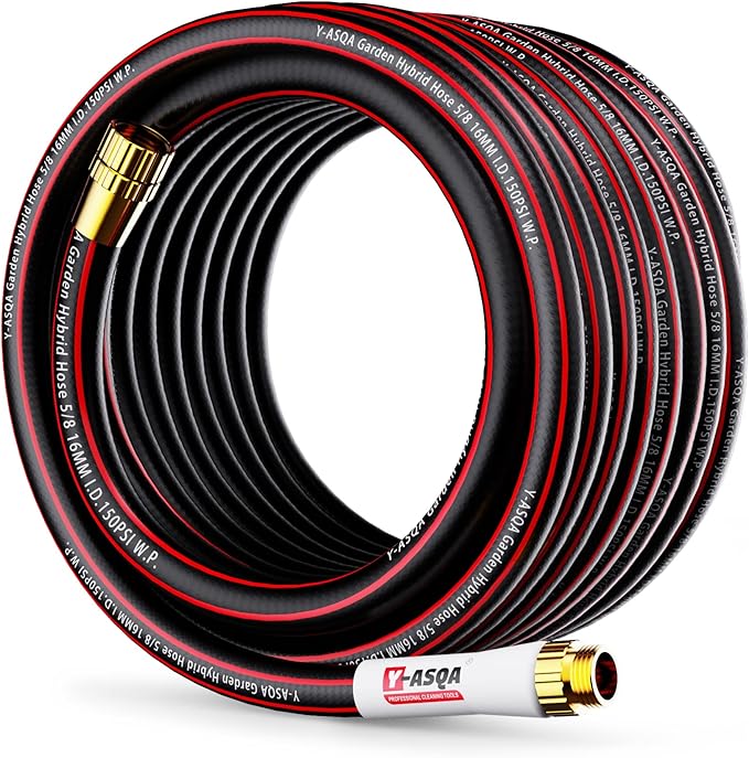 YASQA Heavy Duty Garden Hose 100 ft 5/8 Inch, Contractor's Leak Proof Durable No Kink Easy Coil Flexible Hose Black & water hose 100ft