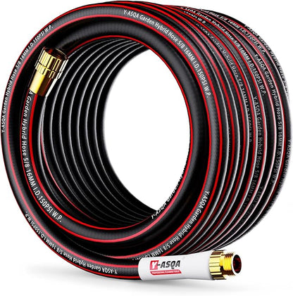 YASQA Heavy Duty Garden Hose 100 ft 5/8 Inch, Contractor's Leak Proof Durable No Kink Easy Coil Flexible Hose Black & water hose 100ft
