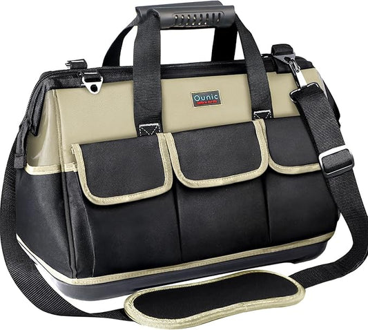 Tool Bag, Ounic 20 Inch Large Tool Bags Heavy Duty With Wide Mouth and Waterproof Strong Molded Base, Heavy Duty Tool Bag Organizer with Adjustable Shoulder Strap Specially Designed for Various Tools