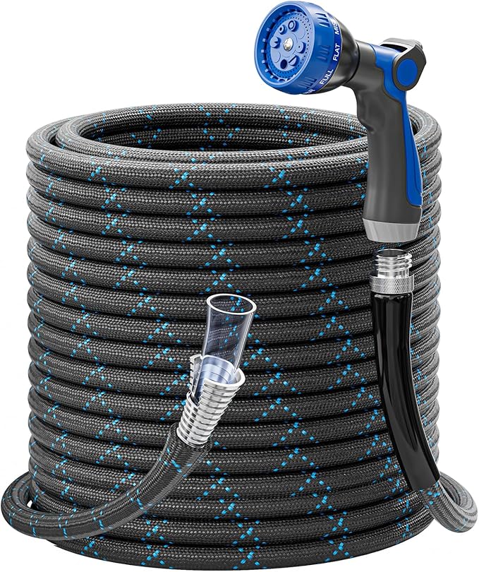 SPECILITE Garden Hose 75ft, 3-Layer Flexible Water Hose with 8 Pattern Spray Nozzle, Non-Expanding & Lightweight Stainless Steel Hose for Yard, Lawn, Outdoor-Leak Proof, No-kink & Tangle-free