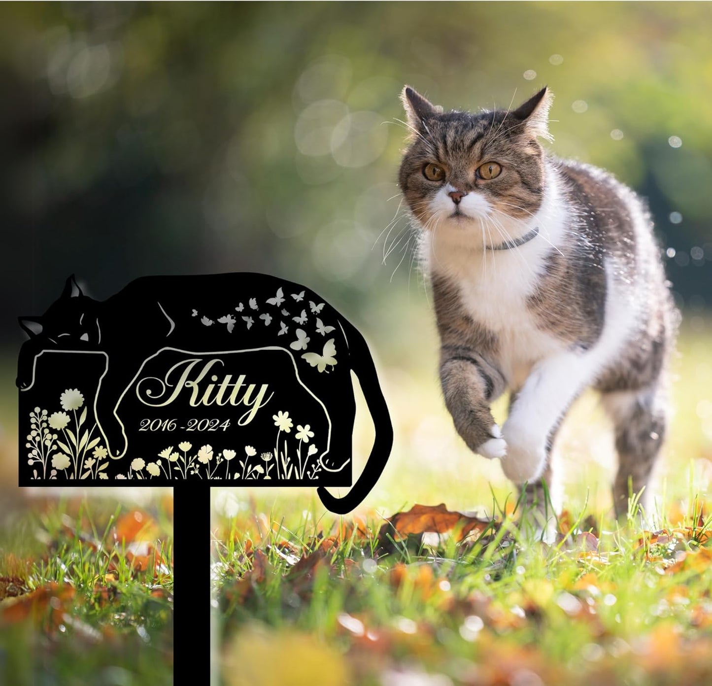 Personalized Cat Grave Marker – Custom Outdoor Pet Memorial Stone with Name and Years, Cat Headstones for Backyard or Pet Cemetery, Pets Grave Markers