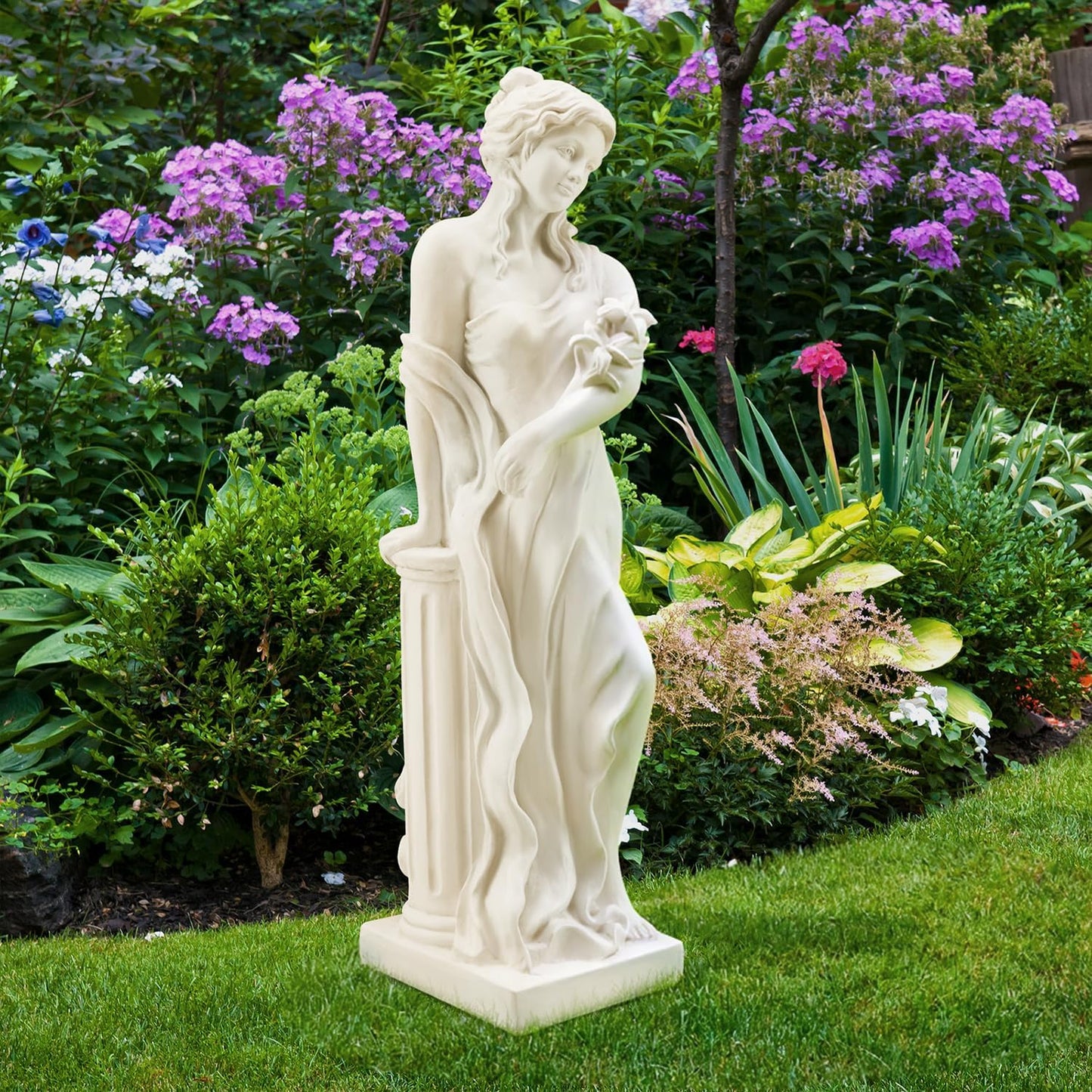 Nymph Garden Statue Large, 51" H Goddess of Spring Flowers Roman Style Sculpture Decoration, Outdoor Statue for Patio Lawn Porch Decor