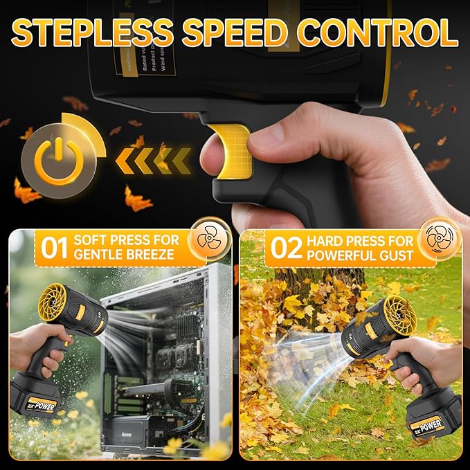 Electric Leaf Blower, KJBAO 21V Handheld Leaf Blower Cordless with 2 * 4000mAh Batteries and Charger,Turbo Jet Blower, Lightweight Leaf Blowers for Lawn Care Patio Cleaning Dark