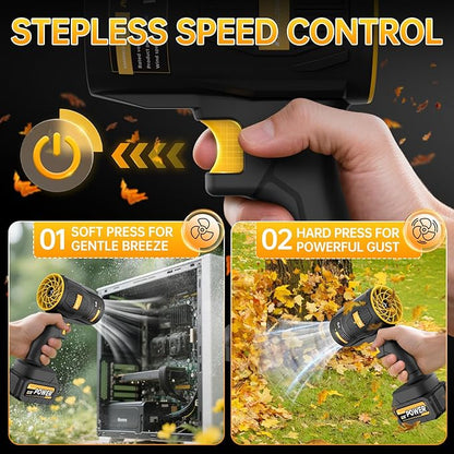 Electric Leaf Blower, KJBAO 21V Handheld Leaf Blower Cordless with 2 * 4000mAh Batteries and Charger,Turbo Jet Blower, Lightweight Leaf Blowers for Lawn Care Patio Cleaning Dark