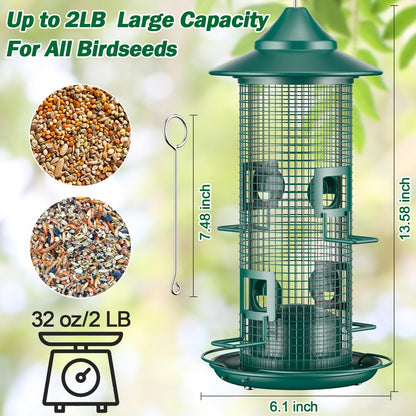 Metal Mesh Tube Bird Feeder for Outdoors Hanging - Squirrel Chew Proof Bird Feeders for Outside, Rust-Proof, 4 Ports, 2LB Large Capacity, Easy to Refill, for Finch Cardinal Wild Birds