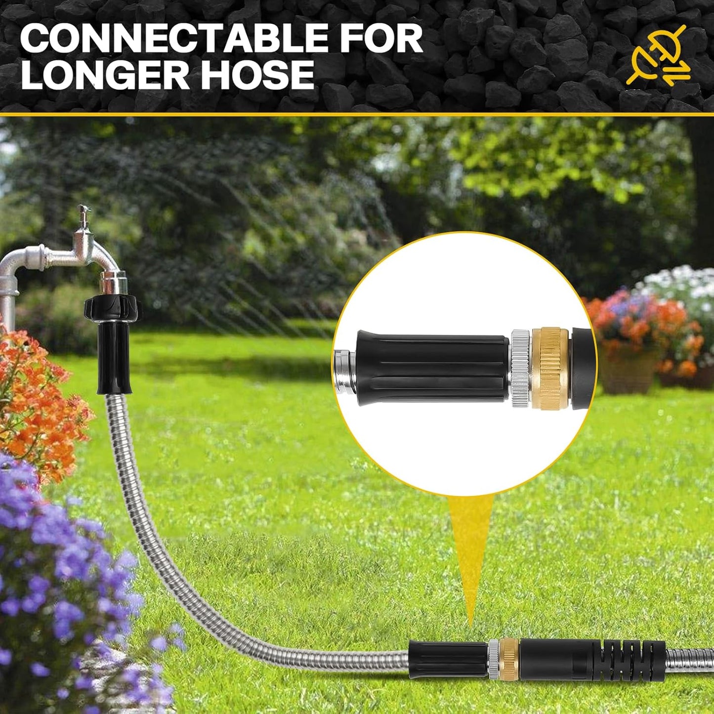 Short Garden Hose Metal Water hose Heavy Duty Stainless Steel Hose with Metal Fittings Flexible Lightweight Hose Puncture Proof for Yard, Outdoors, Rv (Unexpandable, 5FT)