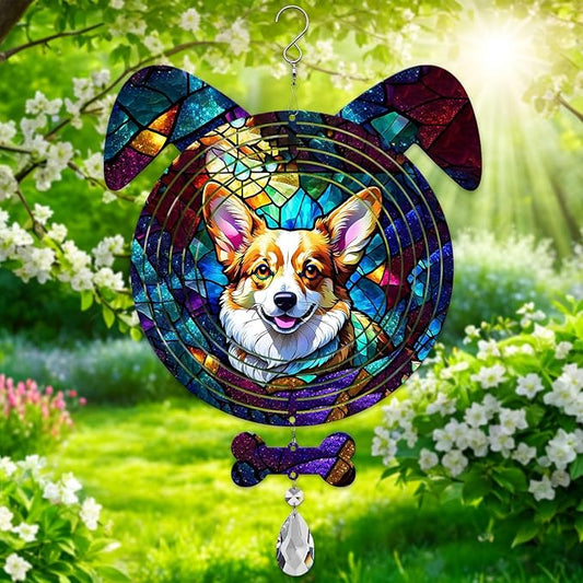 Corgi Dog Ears Wind Spinner, Corgi Wind Spinner Hanging for Yard and Garden