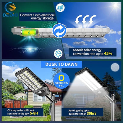CEDIO Outdoor Solar Street Lights, Solar Lights IP66 Waterproof LED Street Light Dusk to Dawn, Flood Light with Motion Sensor for Yard (8500W-2PACK)