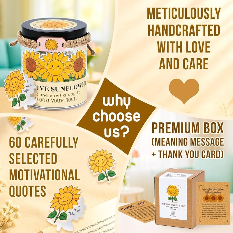 60 Positive Sunflower Cards Jar, Affirmation Cards For Women, Emotional Support Sunflowers, Sunflower Gifts For Women, Mom, Sunflower Gifts, Sunflower Themed Gift