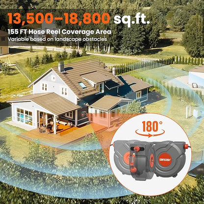 3rd Generation Retractable Garden Hose 155 ft x 1/2 inch Heavy Duty Wall-Mounted Hose Reels 180° Swivel Automatic Slow Return Any Length Lock 9 Pattern Nozzle UV Resistant (Black)