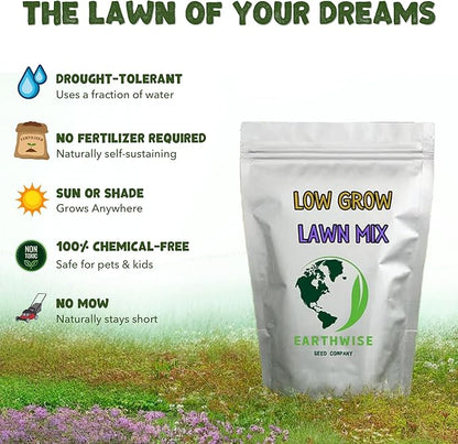 Earthwise Low Grow Alternative Lawn Mix, No Mow Grass Seed, 1/2 lb, Covers 200 sq. ft. Bare or 500 sq. ft. Overseed (50 lb)