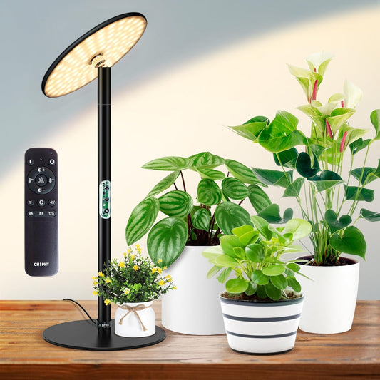 chiphy Desk Grow Lights for Indoor Plants, Full Spectrum LED Plant Light, 40W Aluminum Tabletop Grow Lamp, Automatic Timer 4H/8H/12H, 16''-30'' Height Adjustable, Remote for Large Small Plants