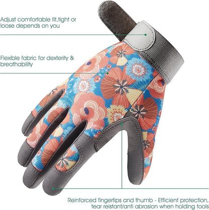 COOLJOB Medium Gardening Work Gloves for Women Ladies, Thorn Proof for Rose Pruning, Cactus Handling, Blackberry Bush Planting, Puncture Resistant Anti-Slip Flexible, 1 Pair M Floral Purple