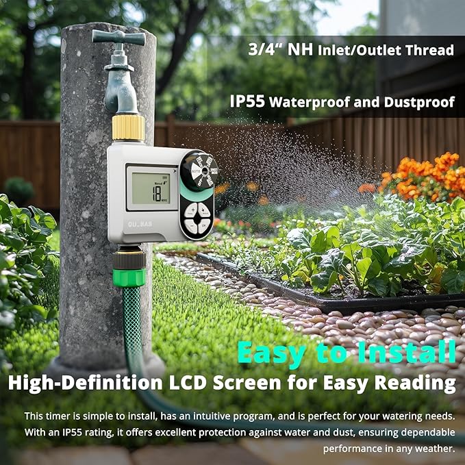 [2 Pack] QUOBAS Digital Water Timer, Programmable Sprinkler Controller, Large LCD Display, Auto/Manual/Delay Modes, for Garden Hose Watering and Drip Irrigation System