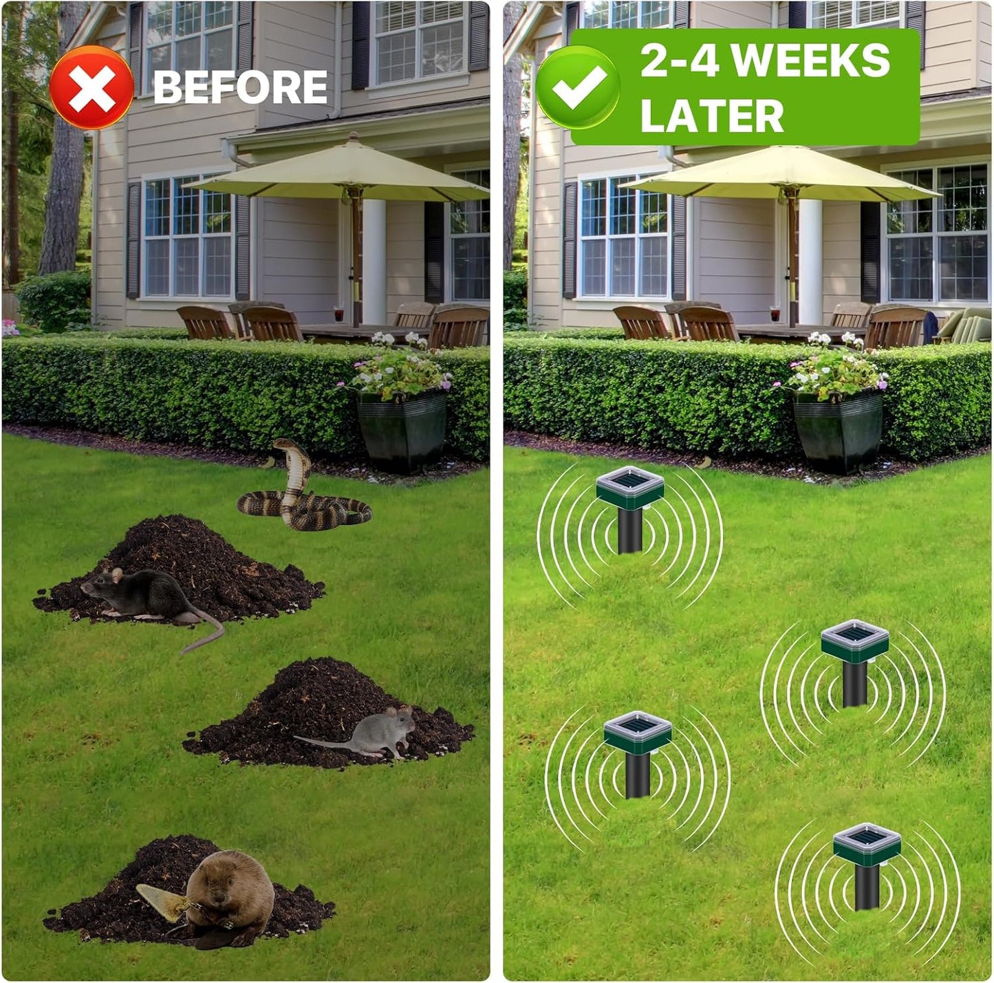 Mole Repellent Solar Powered for Lawns Snake Repellent for Yard Gopher Trap Groundhog Vole Repellent Ultrasonic Spike Outdoor Waterproof Sonic Chipmunk Rodent Burrowing Animals Deterrent Stake (8)