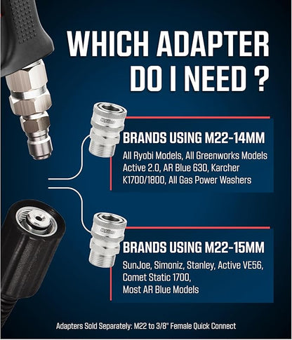 McKillans® M22-14mm Pressure Washer Quick Connect Kit, M22-14mm to 3/8" Male Female Quick Disconnect Kit for Power Washer (Stainless Steel)