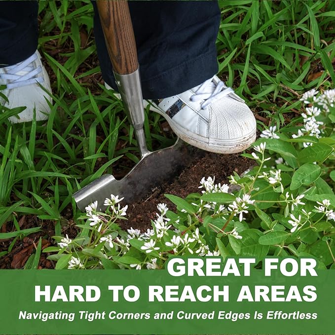 Haliaeetus Manual Edger, 39.3'' Garden Edger with Serrated Edge for Easily Hacking Through Dirt and Weed, Hand Edger with T-Grip Offer Comfort and Control, Stainless Steel Lawn Edger Tool for Sidewalk