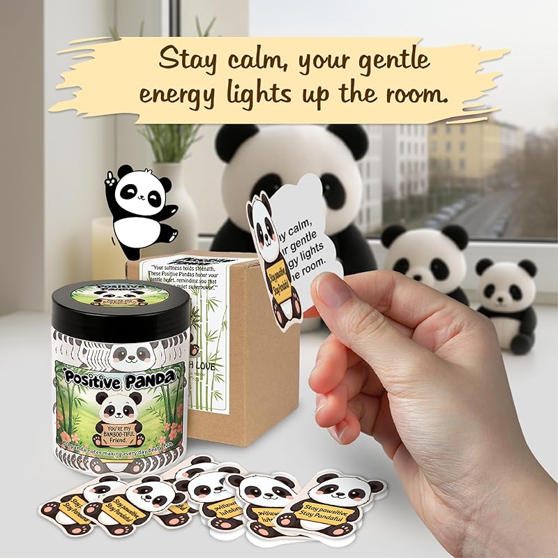 Positive Panda Jar With 60 Affirmation Cards – Emotional Support Panda Gifts For Teenage Girls, Stress Relief And Daily Encouragement, Panda Lover Gifts, Self Care Gifts For Women