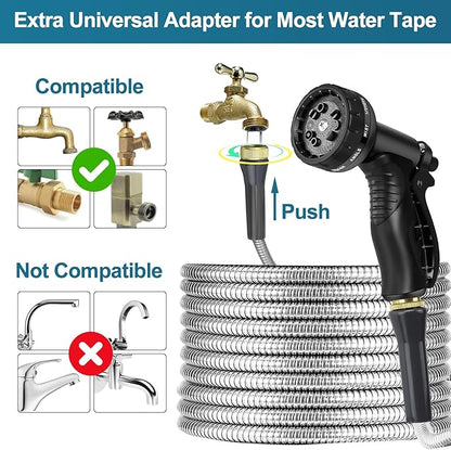 Stainless Steel Garden Hose 75ft Heavy Duty Metal Water Hoses with 10 Function Water Hose Nozzles for Yard Outdoor