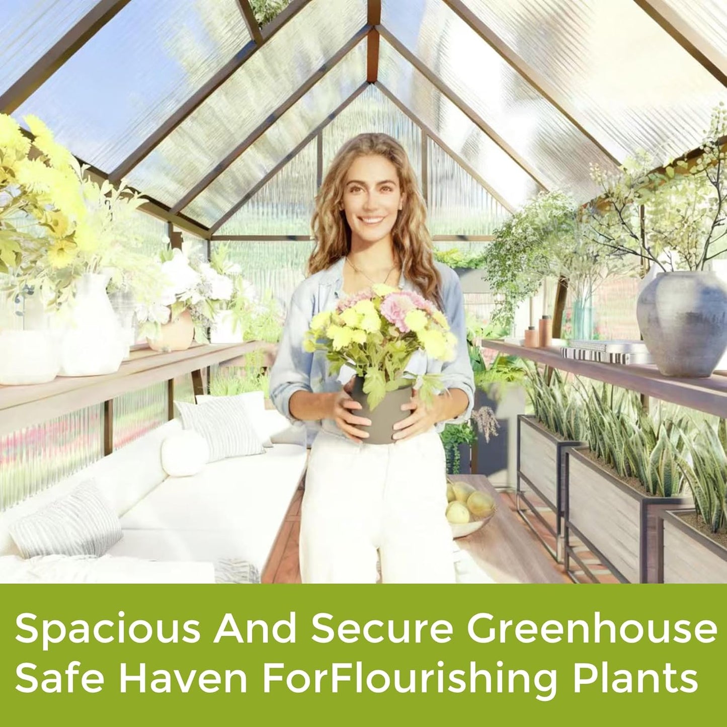 CQZY 6x6 FT Greenhouse for Outdoors, Polycarbonate Greenhouse with Quick Setup Structure and Roof Vent, Aluminum Large Walk-in Green House for Outside Garden Backyard, Dark Gray