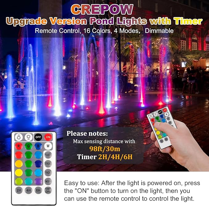 RGBW Pond Lights, 18 LED Super Bright Underwater Submersible Fountain Lights Color Changing Spotlights, 98ft Remote Control IP68 Waterproof for Fish Aquarium Tank Garden Yard Pool (Set of 5)