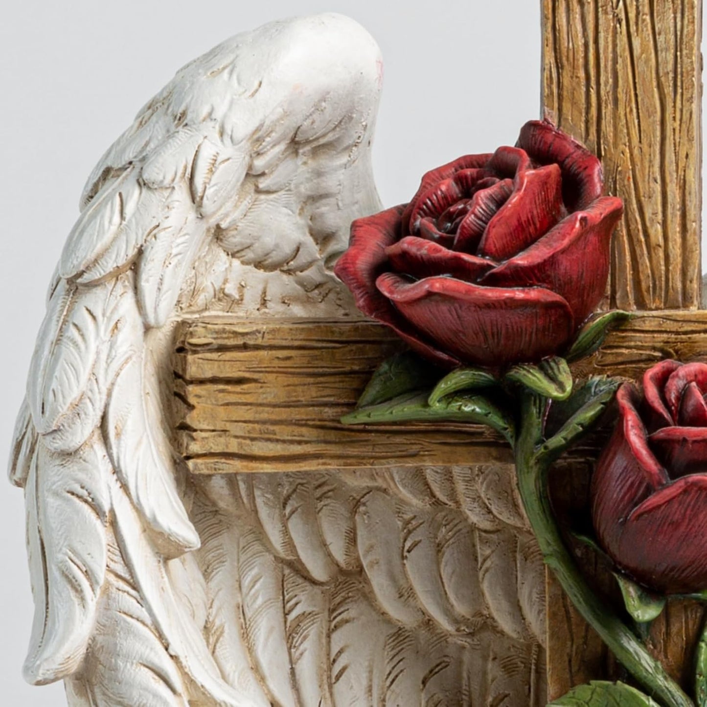 12" Angel Wings Embracing Cross and Rose Garden Statue Memorial Statue for Beloved one