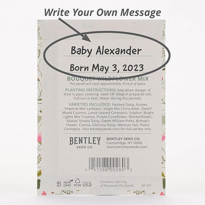BENTLEY SEED CO. Oh Baby Seed Packets|Girl or Boy Baby Shower Favors for Guests | 25 Wildflower Seed Packets | Pre-Filled | Bouquet Wildflower Mix | Non-GMO Seeds | Gender Neutral | Eco-Friendly Gift
