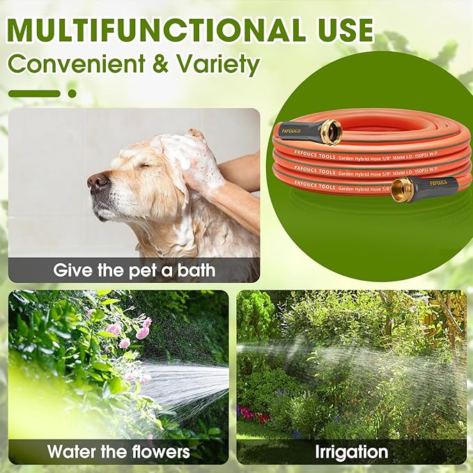 Heavy Duty Garden Hose – 5/8 Inch Flexible, Lightweight Hybrid Hose with 600 PSI Burst Pressure, Swivel Handle, and Durable Copper Male/Female Fittings (Orange, 25FT)