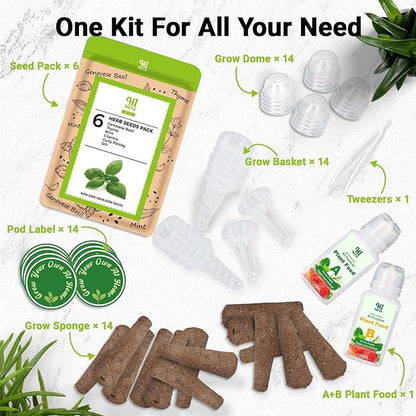 Herb Seed Pod Kit, Grow Anything Kit for All Hydroponics Growing Systems, 14 Pods with 600+ Seeds of Genovese Basil, Thyme, Mint, Cilantro, Curly Parsley and Dill, Grow Your Own Herb Garden at Home