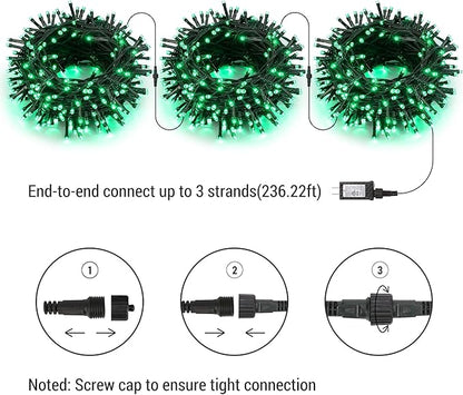 Brizled Green Christmas Lights, 78.74ft 240 LED Mini Light String, Connectable Outdoor Christmas Lights, Plug-in 8 Modes Indoor Fairy Light Waterproof for Xmas Tree St. Patrick's Day Party Decoration