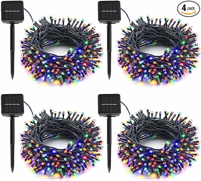 4-Pack Solar String Lights, 400 LED Extra-Long 156Ft Solar Christmas Lights Outdoor Waterproof, 8 Modes Multicolor Led Christmas Lights for Garden, Patio, Wedding, Christmas Decorations