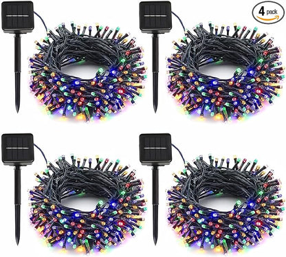 4-Pack Solar String Lights, 400 LED Extra-Long 156Ft Solar Christmas Lights Outdoor Waterproof, 8 Modes Multicolor Led Christmas Lights for Garden, Patio, Wedding, Christmas Decorations