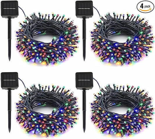 4-Pack Solar String Lights, 400 LED Extra-Long 156Ft Solar Christmas Lights Outdoor Waterproof, 8 Modes Multicolor Led Christmas Lights for Garden, Patio, Wedding, Christmas Decorations
