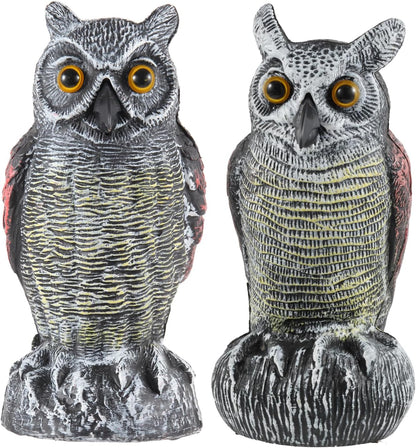 Hedoc 2 Pack Fake Owl Decoys to Scare Birds Away from Gardens and Rooftop, Long-Eared Owl Bird Deterrents, Nature Scarecrow Plastic Owls Pest Repellent, Owl Statue for Garden Decor, Yard Decoration
