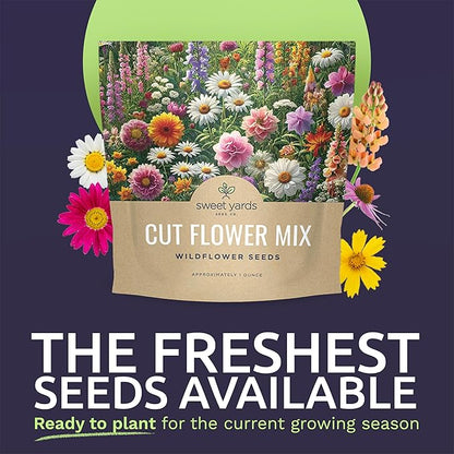Cut Flower Garden Seeds - Extra Large 1 Ounce Packet - Over 7,500 Fresh Open Pollinated Non-GMO Wildflower Seeds - Long Lasting Annuals and Perennials with Bright Colors