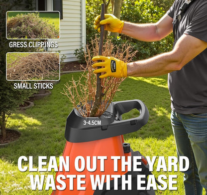 MAXLANDER 15-Amp Electric Wood Chipper, Shredder Mulcher with 50L Collecting Bin, 1.8-Inch Cutting Diameter for Mulching, Composting and Yard Cleanup 15:1 Reduction