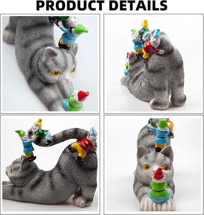 Cat Gnomes Garden Statues,Cat Sculpture Decorations Outdoor Lawn & Yard Figurine,for Women Mother Kids,Cat Lover Gifts,Patio, Balcony, Yard, Lawn Ornament
