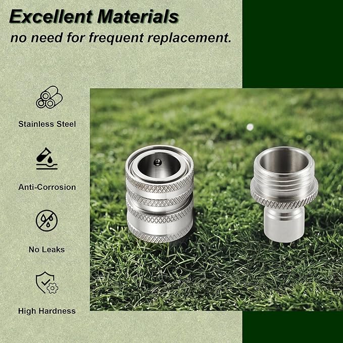 Garden Hose Quick Connect, Stainless Steel Water Hose Fitting, Quick Release Hose Connector, 3/4 Inch GHT