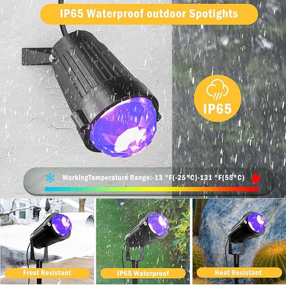 Halloween Christmas Outdoor Spot Lights Black Light Projector, 12W IP65 Waterproof LED Spotlight Outdoor Landscape Lighting with 16 Color Changing for Yard Garden Decorations(2Pack)