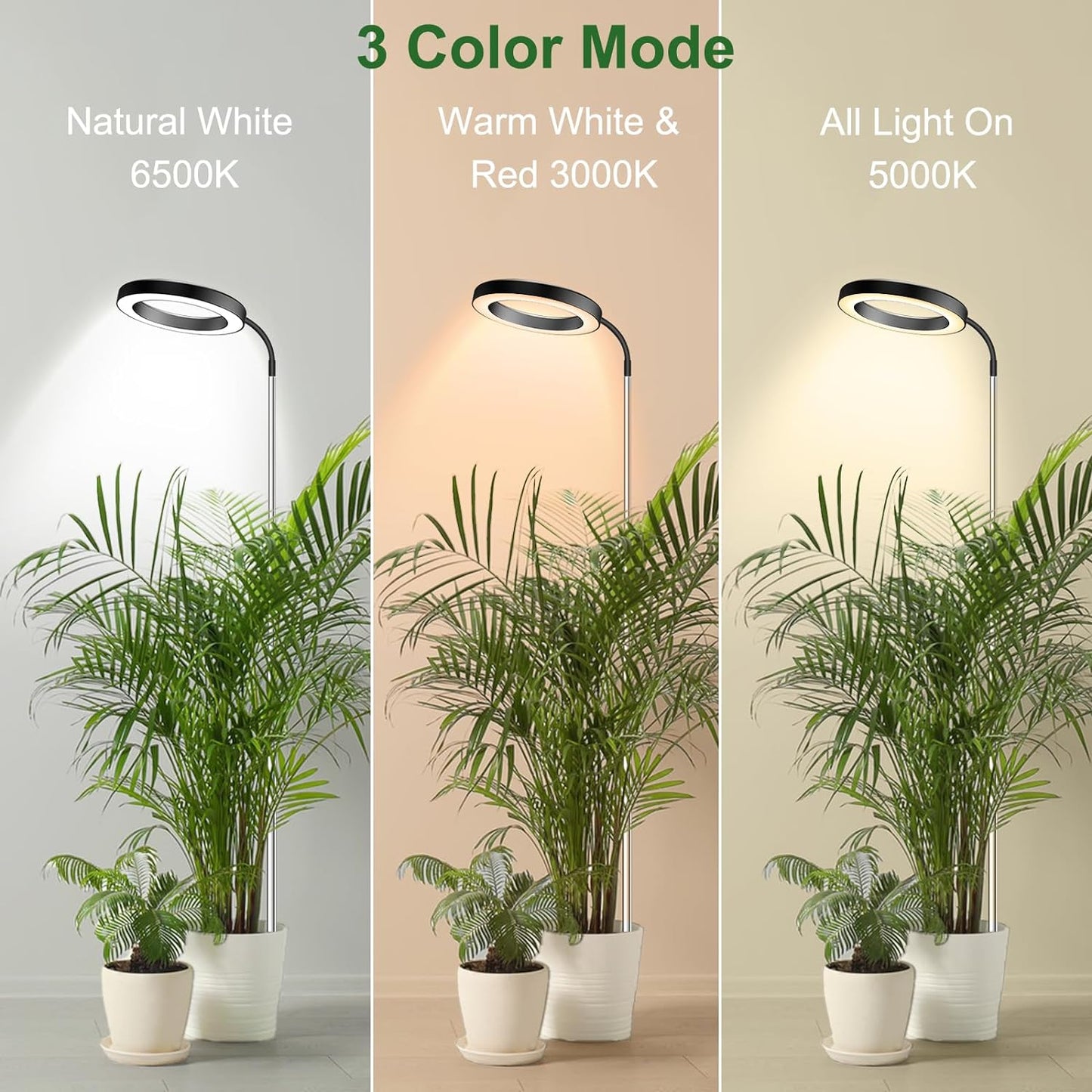 wolezek Grow Lights for Indoor Plants Full Spectrum, 80 LEDs 3 Colors Grow Light, 65in Plant Lights for Indoor Growing with 360°Gooseneck, 6/12/16H Timer, 5 Brightness, Height Adjustable, Black Pair