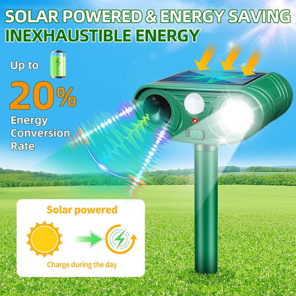 Solar Ultrasonic Animal Repeller Outdoor with Motion Sensor Deer Repellent Devices for Squirrel Repellent Cat Repellent Outdoor Fox Deterrent for Yard