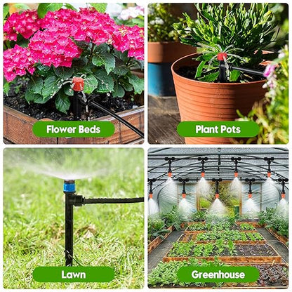 240FT Drip Irrigation System for Garden, 2025 Upgraded Quick-Connect Automatic Garden Watering System with 1/2" & 1/4" Tubing and Adjustable Nozzle Emitters for Greenhouse, Yard, Lawn, Raised Bed