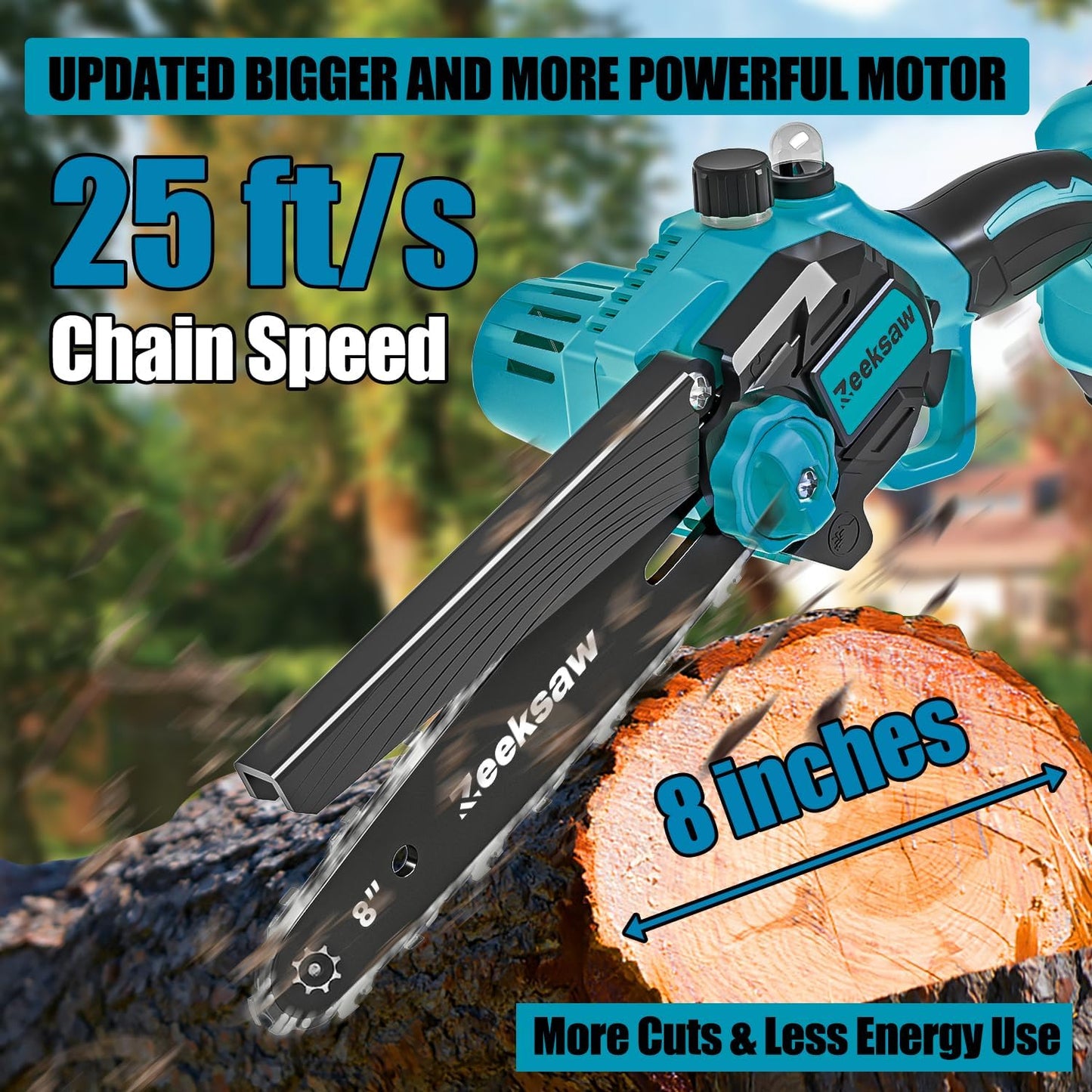 8 Inch Electric Chainsaw Cordless With Auto Oiler, Seniors Friendly Batteries Powered Hand held Chain saw Kit, Automatic Chain Tensioning & Auto Oiler For Tree Branches, Courtyard, And Garden